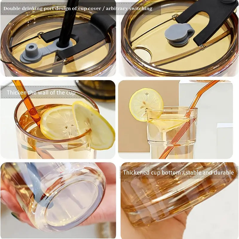 380ml Glass Water Bottle with Lid and Straw (1pc)