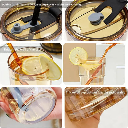 380ml Glass Water Bottle with Lid and Straw (1pc)