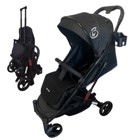 Mico Compact Folding Travel Stroller with Cup Holder and Extra Liner - BLACK
