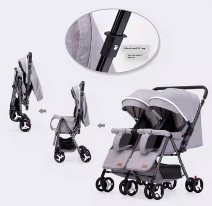 Black 2-Way Folding Compact Double / Twin Stroller + Rain Cover