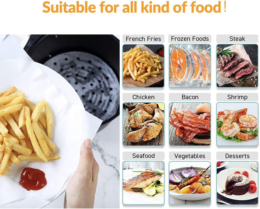 200PCS Air Fryer Liners Perforated Parchment Paper Round Non-stick