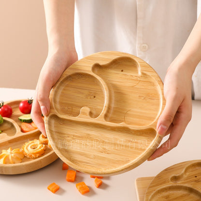Children's Suction Bamboo Divided Plate with Spoon & Fork