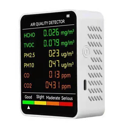 6-in-1 Air Quality Detector – PM2.5, PM10, HCHO, TVOC, CO, CO2 Monitor