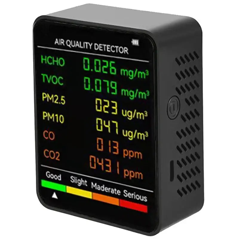 6-in-1 Air Quality Detector – PM2.5, PM10, HCHO, TVOC, CO, CO2 Monitor