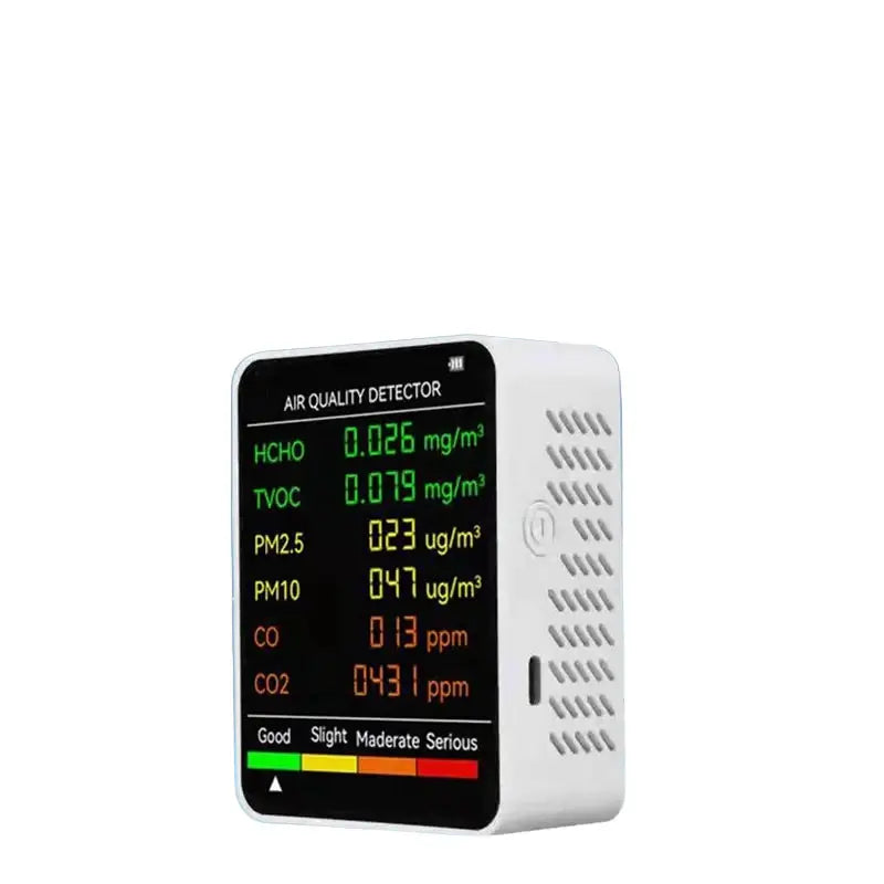 6-in-1 Air Quality Detector – PM2.5, PM10, HCHO, TVOC, CO, CO2 Monitor
