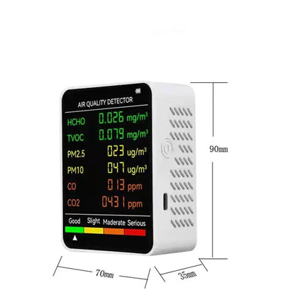 6-in-1 Air Quality Detector – PM2.5, PM10, HCHO, TVOC, CO, CO2 Monitor