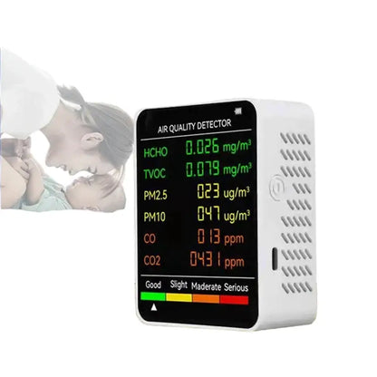 6-in-1 Air Quality Detector – PM2.5, PM10, HCHO, TVOC, CO, CO2 Monitor
