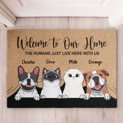 Welcome To The Pet Home - Funny Personalized Pet Decorative Mat, Doormat (Cat & Dog)
