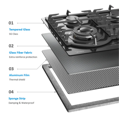 Midea 60cm Gas Cooktop Black Tempered Glass With Timer 60GH096