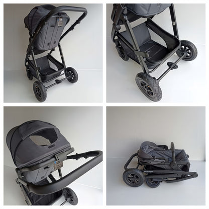 Newborn Pram – Palms 2+ Stroller with Carrycot, Car Seat and Rotating ISOFIX Base (Black)