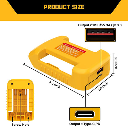 USB Battery Adapter fits Dewalt 20V Battery Converter USB and Type-C Output Port