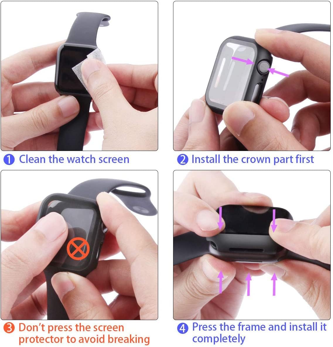 For Apple Watch 40mm Case+Tempered Glass Screen Protetctor