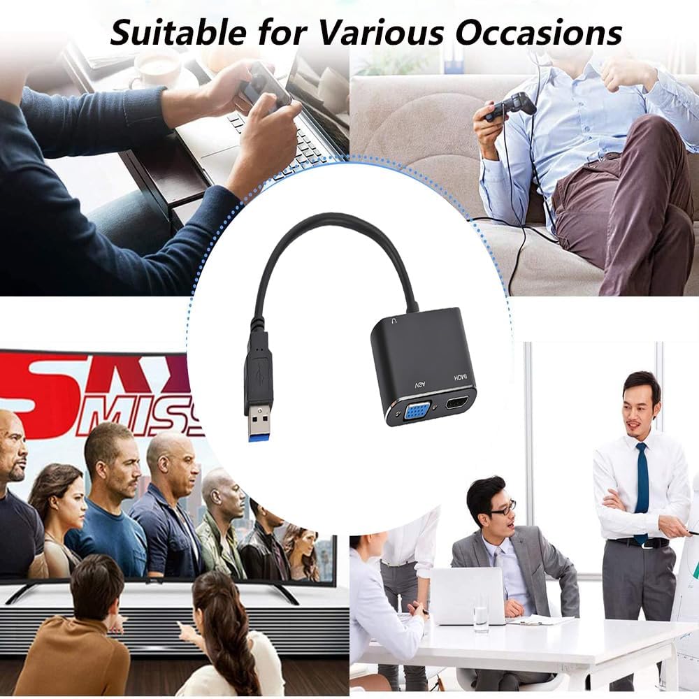 USB to HDMI/ VGA/ 3.5MM Headphone Adapter