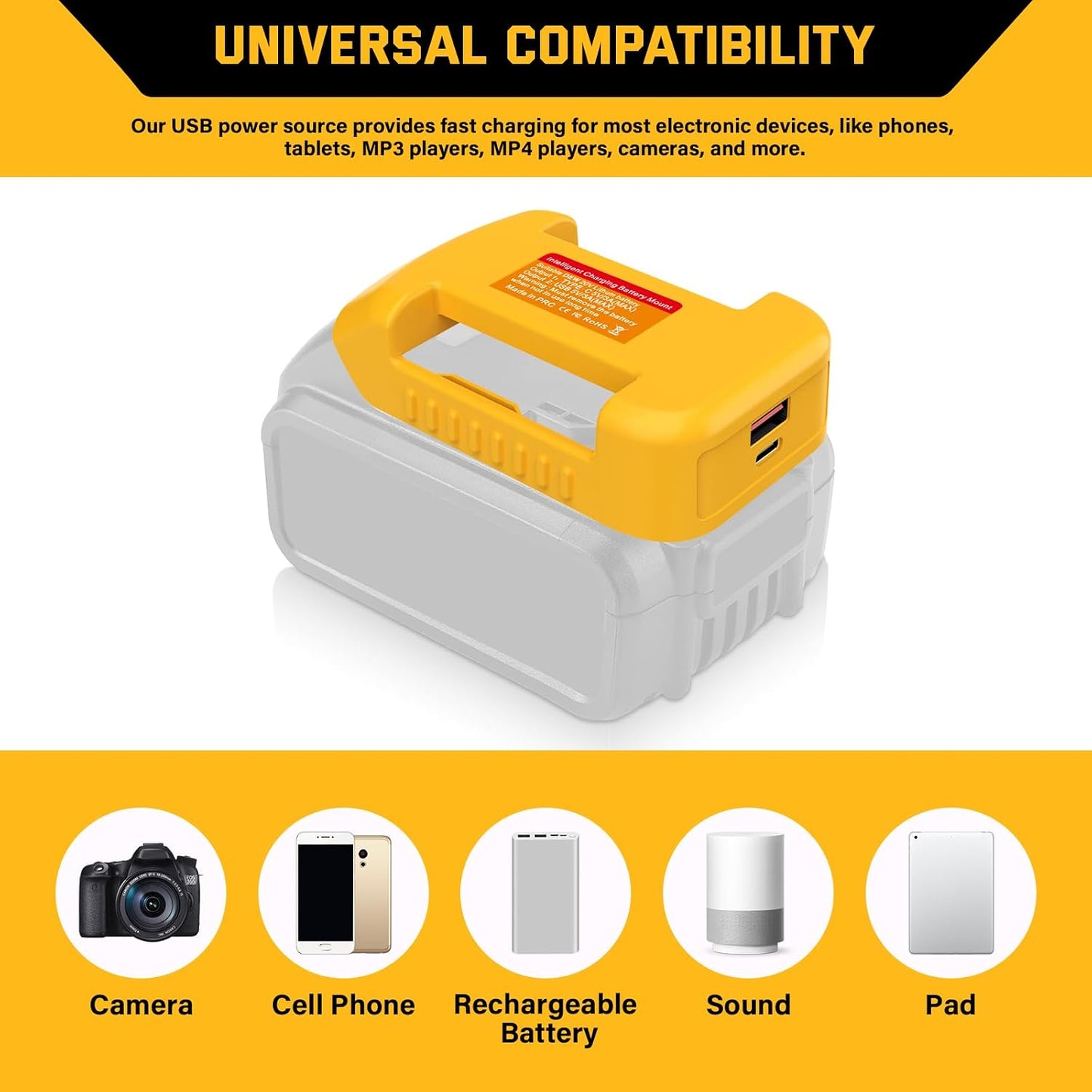 USB Battery Adapter fits Dewalt 20V Battery Converter USB and Type-C Output Port