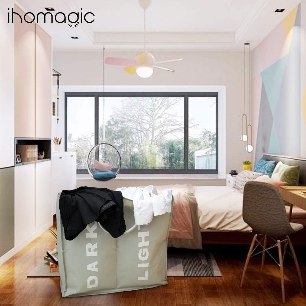 2 Sections Laundry Hamper Collapsible Laundry Bag 60L Foldable Laundry Basket