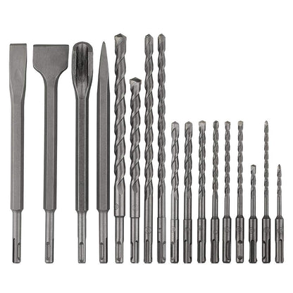 Rotary Hammer Drill Bits Set & Chisels Concrete Masonry Hole Tool 17pcs