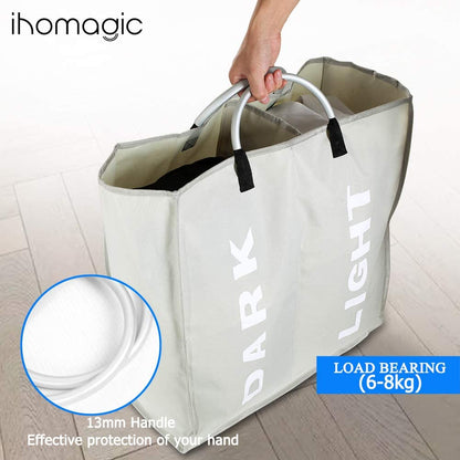 2 Sections Laundry Hamper Collapsible Laundry Bag 60L Foldable Laundry Basket