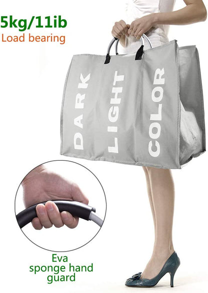 3 Sections Large Laundry Bag Storage Bag with Carry Handles