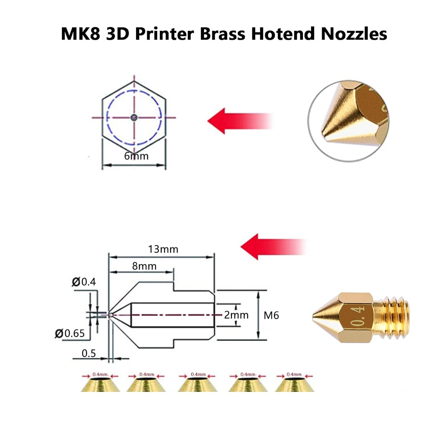 25PCS MK8 3D Printer Extruder Brass Nozzles for Creality Ender 3