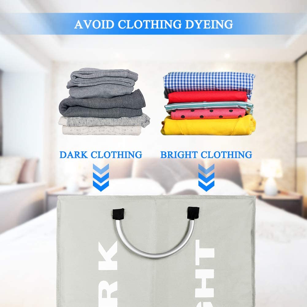2 Sections Laundry Hamper Collapsible Laundry Bag 60L Foldable Laundry Basket