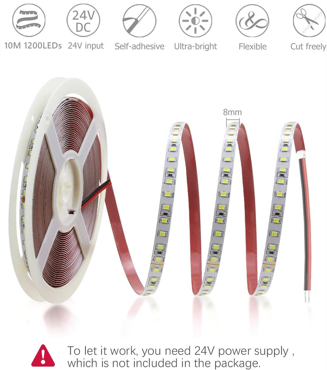 2835 24V 10M LED Strip Light Warm White 1200LED - salelink.co.nz