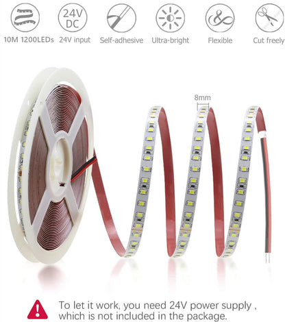 2835 24V 10M LED Strip Light Warm White 1200LED - salelink.co.nz