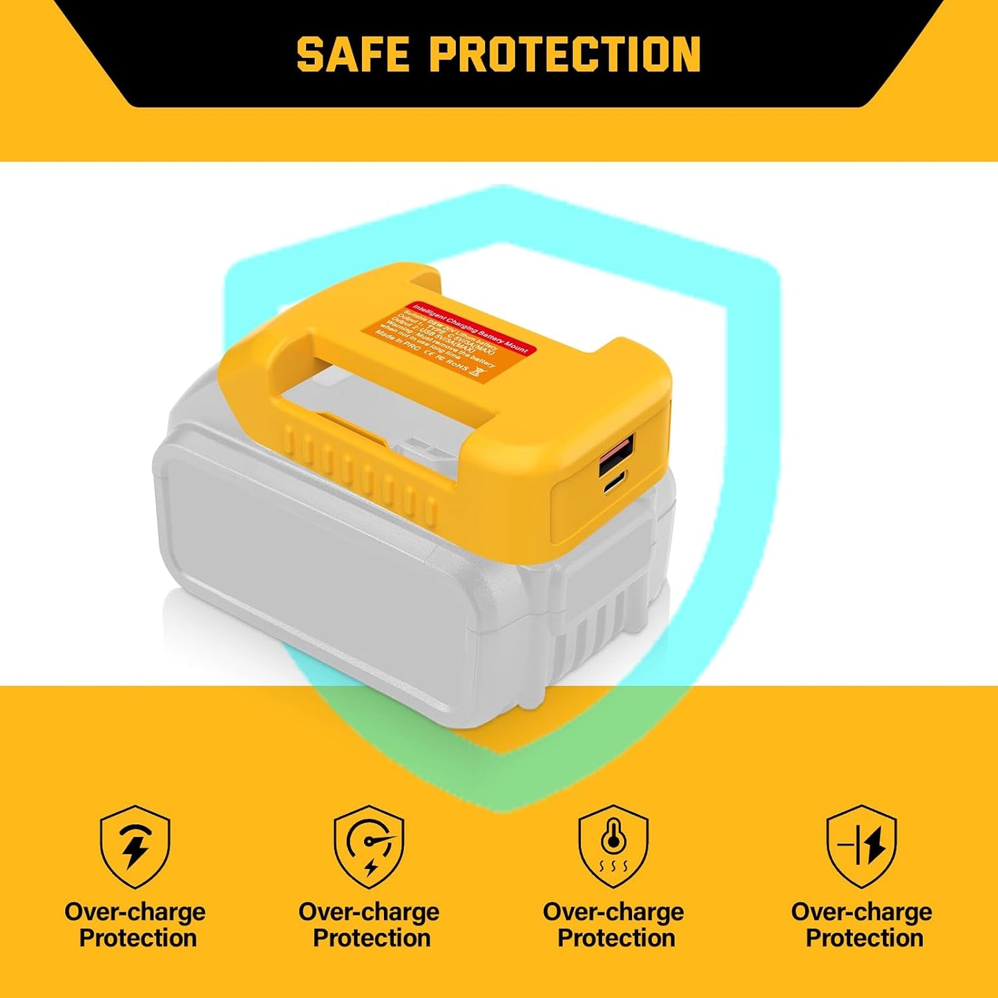 USB Battery Adapter fits Dewalt 20V Battery Converter USB and Type-C Output Port