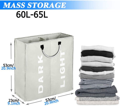 2 Sections Laundry Hamper Collapsible Laundry Bag 60L Foldable Laundry Basket