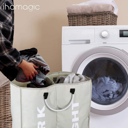 2 Sections Laundry Hamper Collapsible Laundry Bag 60L Foldable Laundry Basket