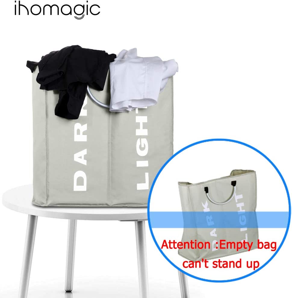 2 Sections Laundry Hamper Collapsible Laundry Bag 60L Foldable Laundry Basket