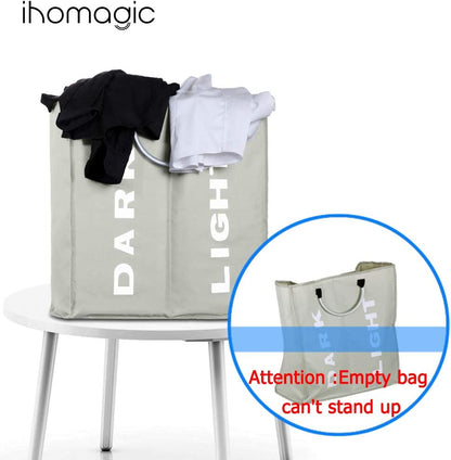 2 Sections Laundry Hamper Collapsible Laundry Bag 60L Foldable Laundry Basket