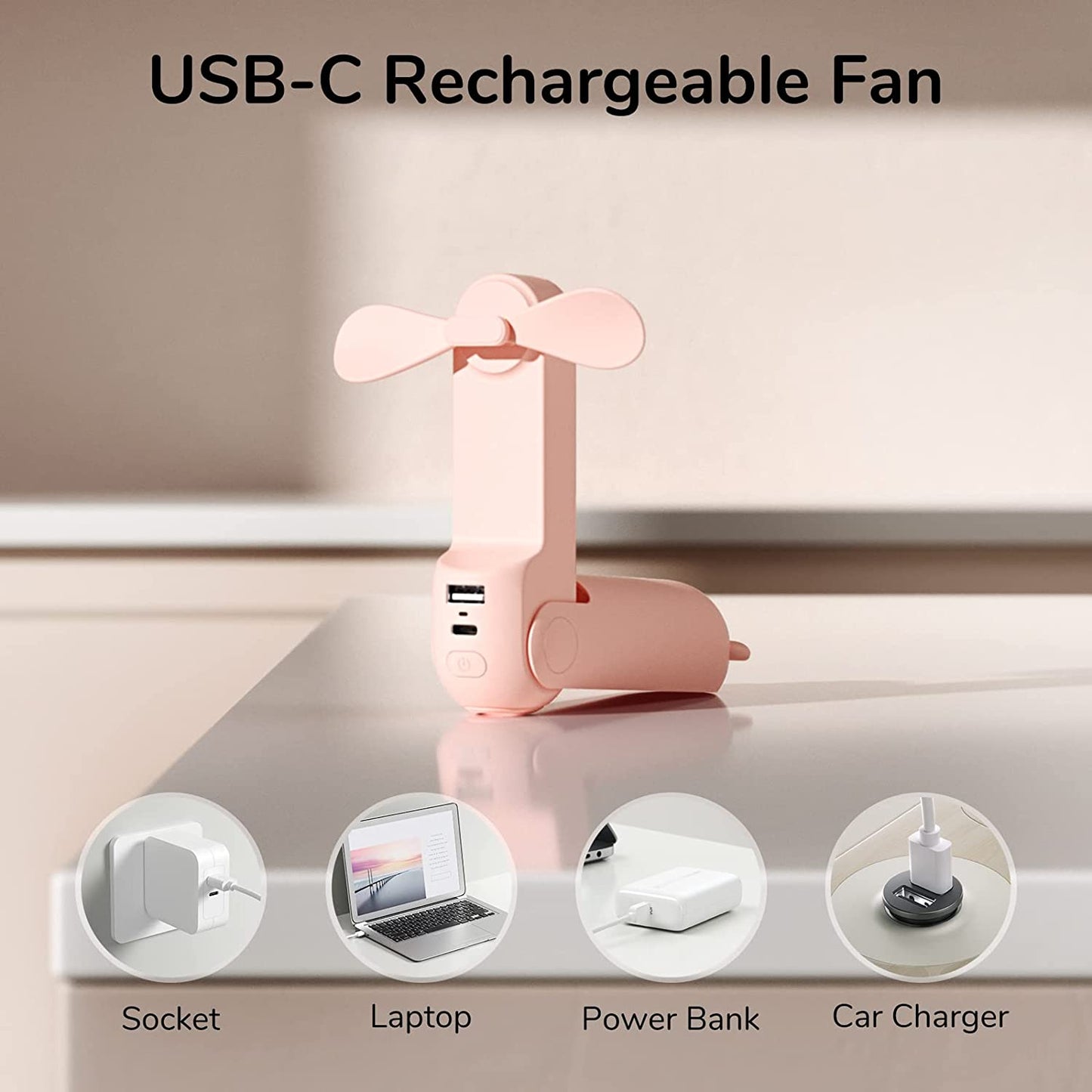 Handheld Mini Fan Portable USB Pocket Fan with Power Bank, Flashlight