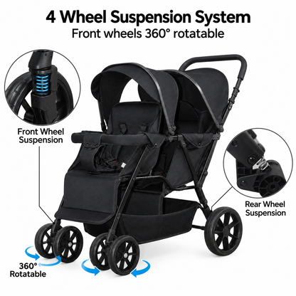 Preorder - Duo Lite - Tandem Twin Compact Double Stroller with Rain Cover