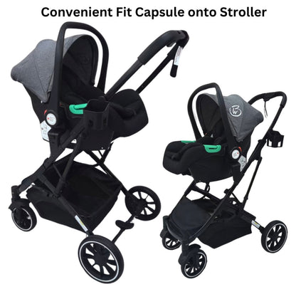 Gold Series 3-in-1 Travel System - Bassinet + Stroller + Capsule with Food Tray - Grey/Black