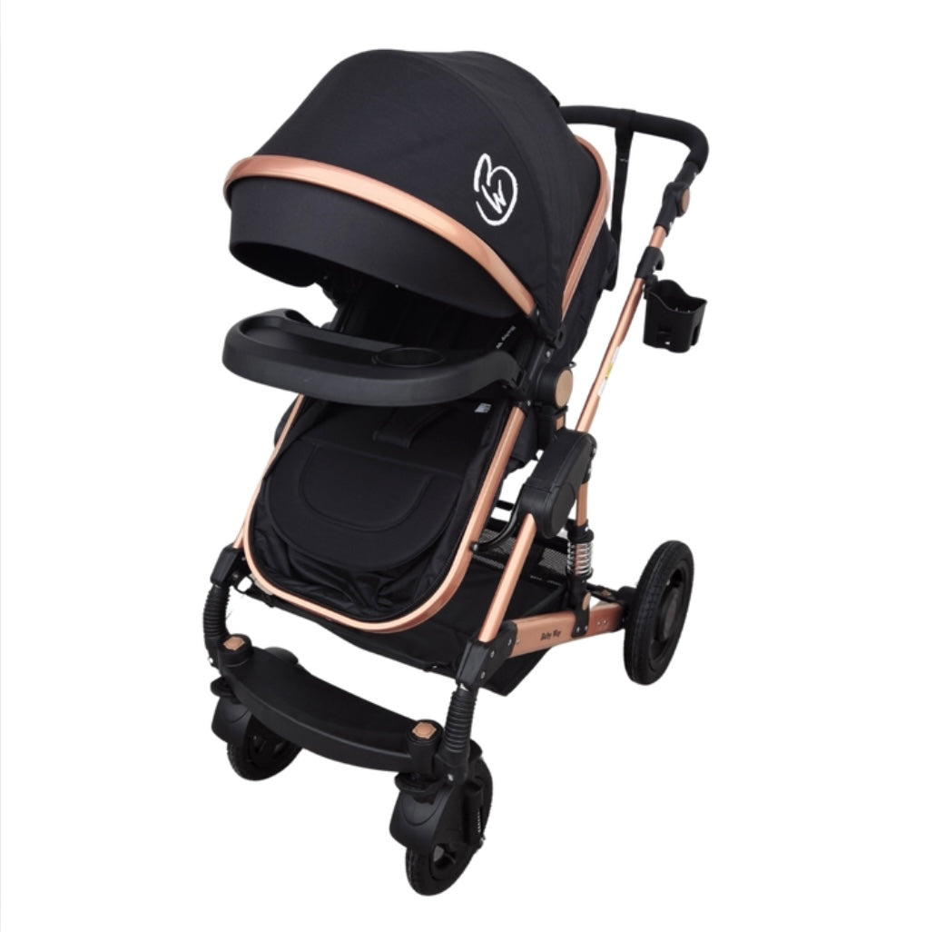 Ultra - 3 in 1 Stroller + Bassinet + Capsule Combo with Sunshade Sets and Food Tray - Black Gold