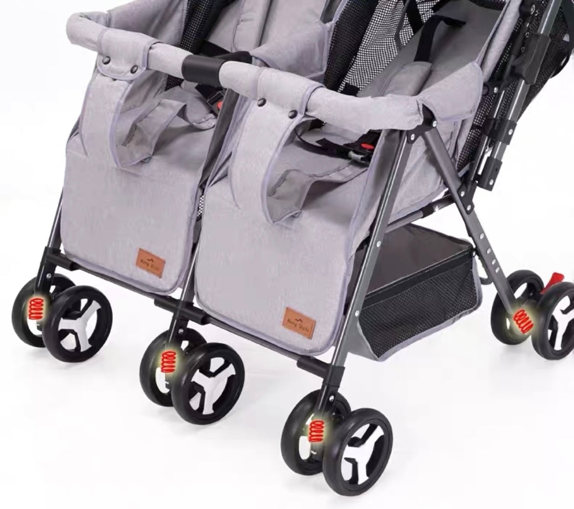 Black 2-Way Folding Compact Double / Twin Stroller + Rain Cover