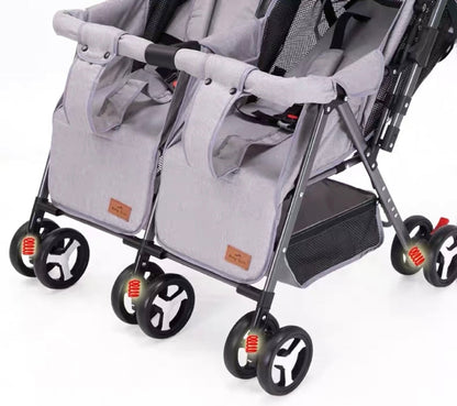 Black 2-Way Folding Compact Double / Twin Stroller + Rain Cover