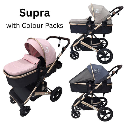 Preorder - Supra 3-in-1 Travel System – Stroller + Bassinet + Capsule Car Seat and Mattress - Black Gold + Colour Options