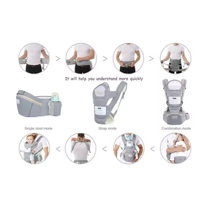 Ergonomic Multi-Function Baby Carrier with Hip Seat | 0-36 Months - BLACK