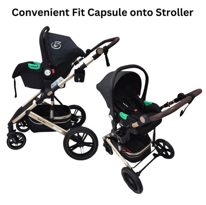 Preorder - Supra Gold - 3 in 1 Stroller Buggy + Bassinet + Capsule Car Seat Combo with Mattress, Food Tray and Grey Skin