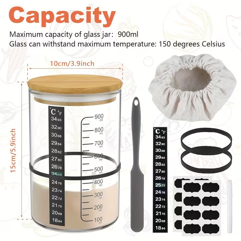 Sourdough Starter Jar 900ml Sourdough Starter Kit, Glass Sourdough Bread