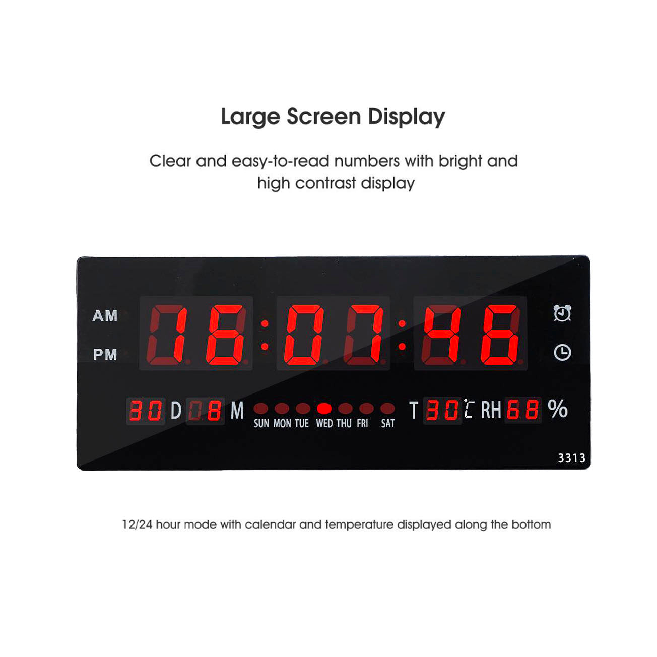 36CM Large LED Wall Desk Clock With Calendar Temperature