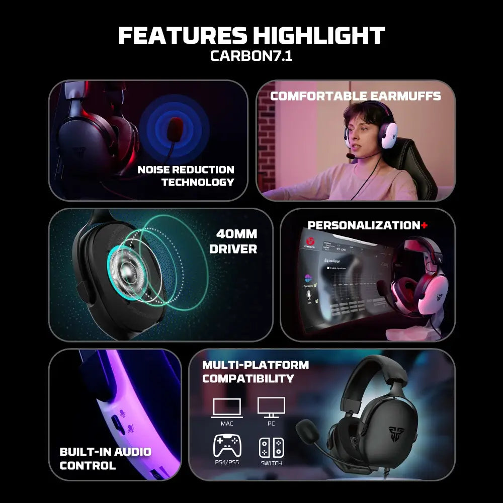 7.1 Wired Gaming Headset 40mm with Mic (available in Black & White)
