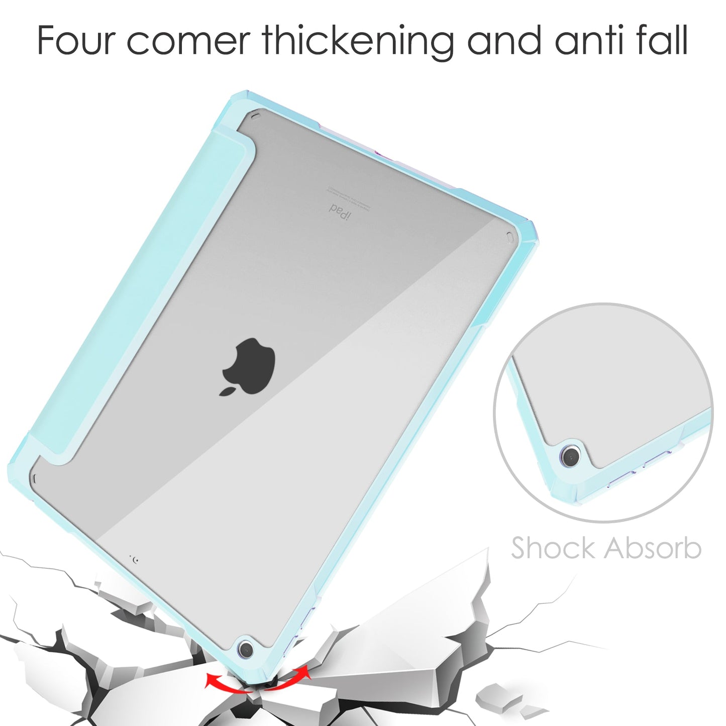 iPad 10.2 Case Cover Clear Back Pencil Holder Slot