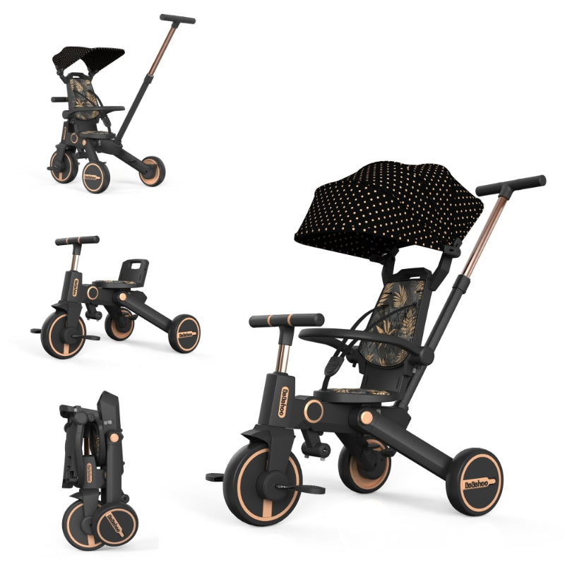 Birthday Gift-7 in 1 Smart Folding Two-way Kid Trike Bike/ Stroller-Black