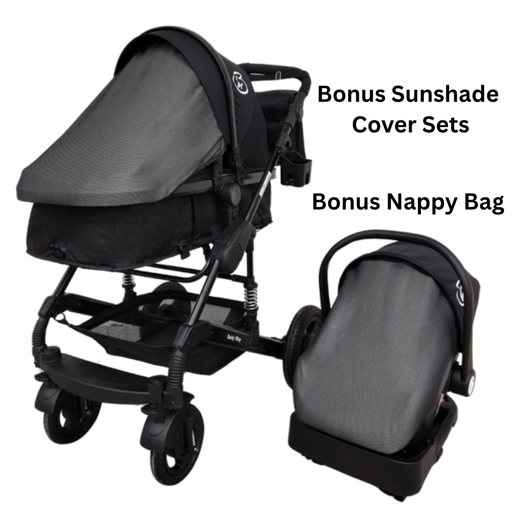Ultra – 3 in 1 Stroller + Bassinet + Capsule Combo with Sunshade Sets and Food Tray - Black