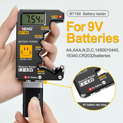 Battery Tester for AAA AA C D 9V F 6F22 1.5V/3V Button Batteries Detector LCD Display