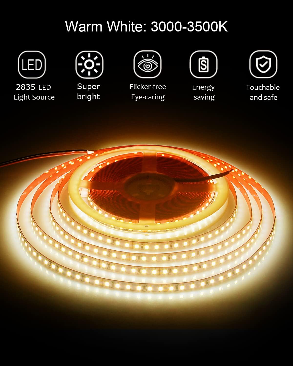2835 24V 10M LED Strip Light Warm White 1200LED