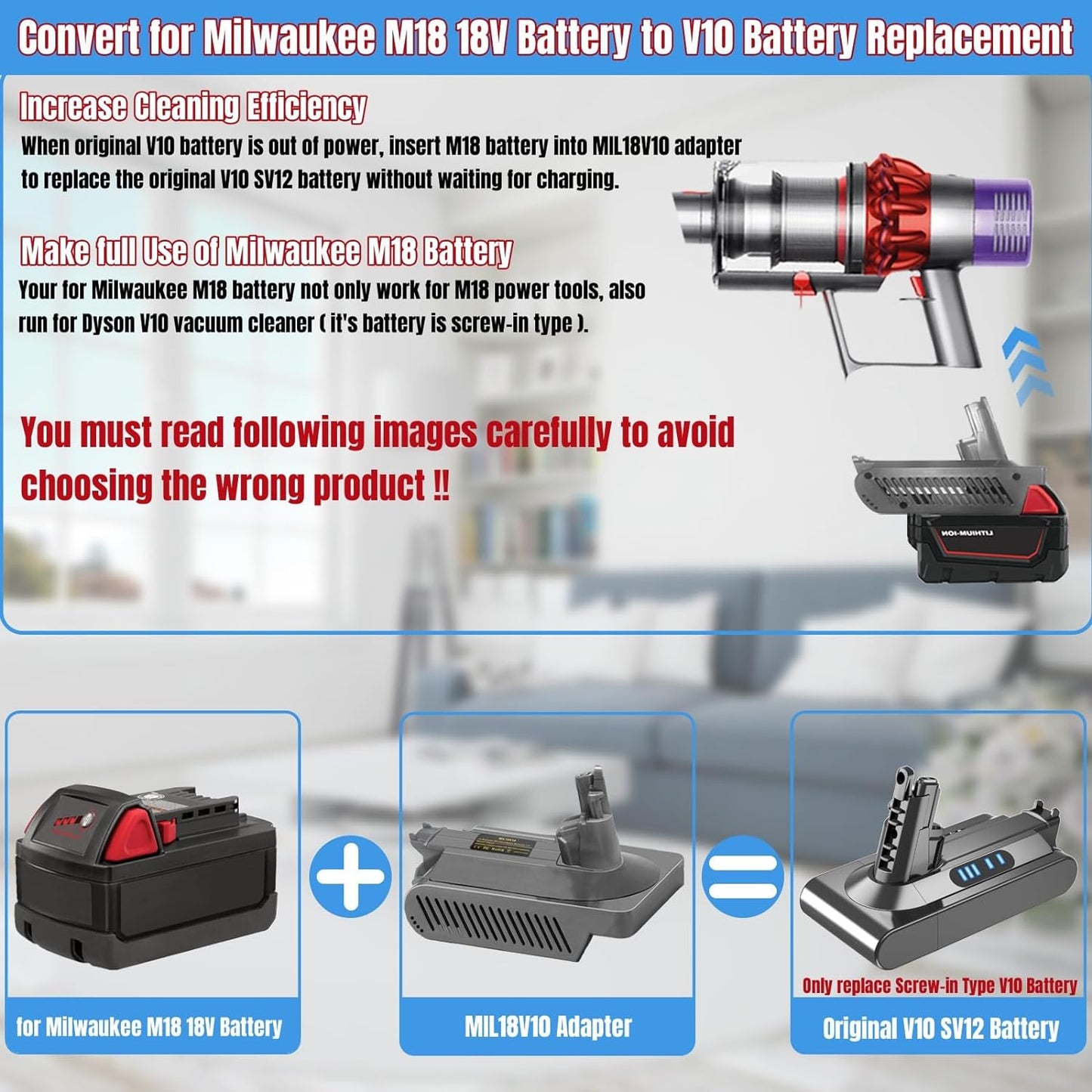 Milwaukee M18 18V Battery Adapter Converter To Dyson V10 Battery