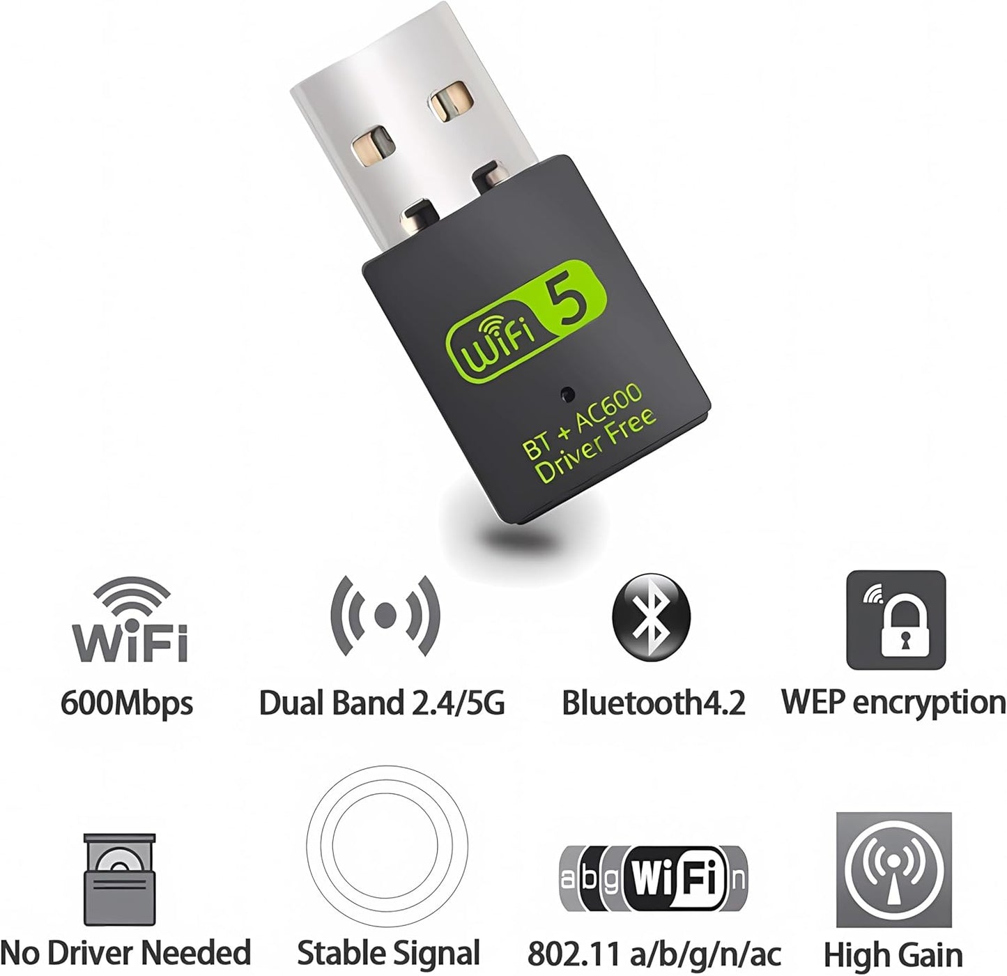 2 in 1 USB Bluetooth 5.0 WiFi Dongle Receiver Adapter